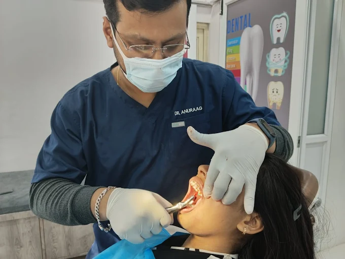 Dentist treating a patient at Anuraag Dental Care & Implant Centre in Jabalpur